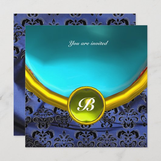 DAMASK GEM STONE MONOGRAM paars zijdeblauw Kaart (Voorkant / Achterkant)