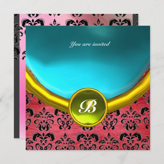 DAMASK GEM STONE MONOGRAM paars zijdeblauw Kaart (Voorkant / Achterkant)