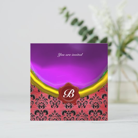 DAMASK GEM STONE MONOGRAM paarse violette zijde Kaart (Staand voorkant)