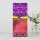DAMASK GEM STONE MONOGRAM paarse violette zijde Kaart (Staand voorkant)