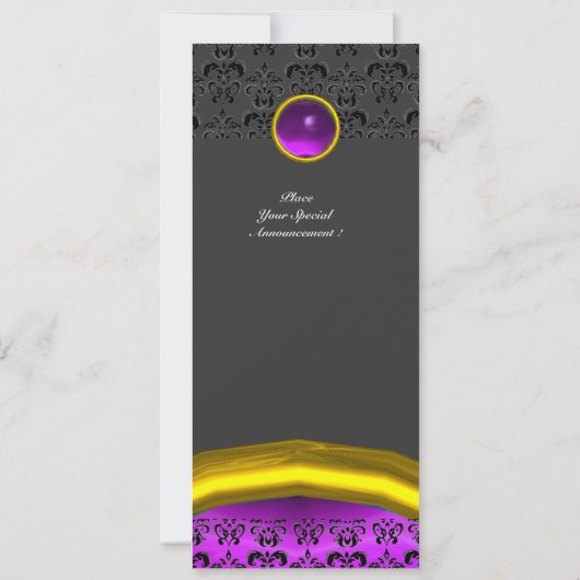 DAMASK GEM STONE MONOGRAM paarse violette zijde Kaart (Achterkant)