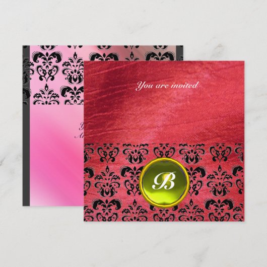 DAMASK GEM STONE MONOGRAM paarse zijde Kaart (Voorkant / Achterkant)