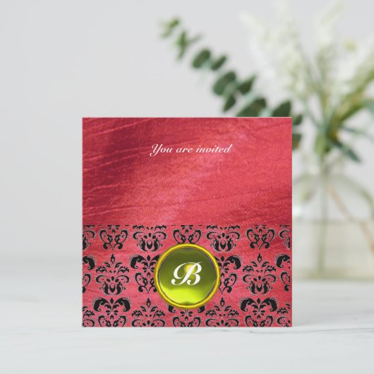 DAMASK GEM STONE MONOGRAM paarse zijde Kaart (Staand voorkant)