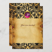 DAMASK GEM STONE MONOGRAM parchment paars roze Kaart (Voorkant / Achterkant)