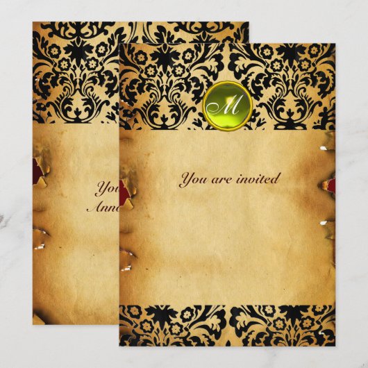 DAMASK GEM STONE MONOGRAM parchment yellow Kaart (Voorkant / Achterkant)