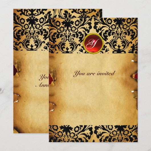 DAMASK GEM STONE MONOGRAM, rood Kaart (Voorkant / Achterkant)