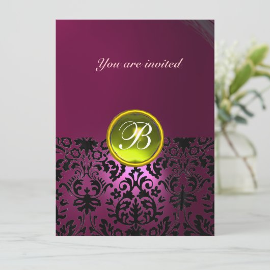 DAMASK GEM STONE MONOGRAM roze geel Kaart (Staand voorkant)