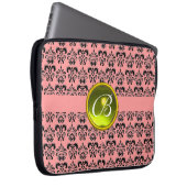 DAMASK GEM STONE MONOGRAM roze zwart Laptop Sleeve (Voorkant Rechts)
