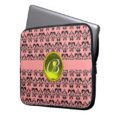 DAMASK GEM STONE MONOGRAM roze zwart Laptop Sleeve (Voorkant Links)