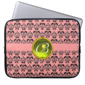 DAMASK GEM STONE MONOGRAM roze zwart Laptop Sleeve (Voorkant)