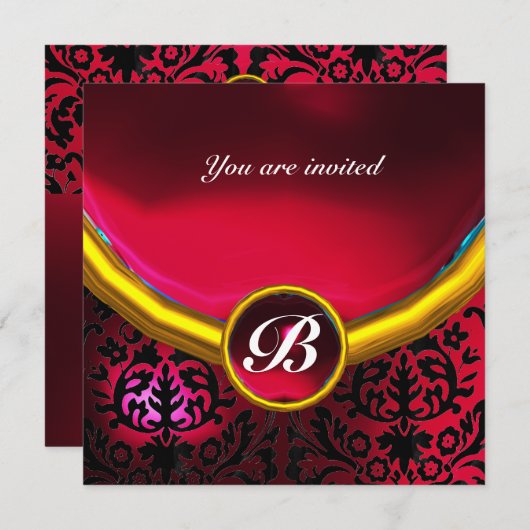 DAMASK GEM STONE MONOGRAM ruby red burgundy Kaart (Voorkant / Achterkant)