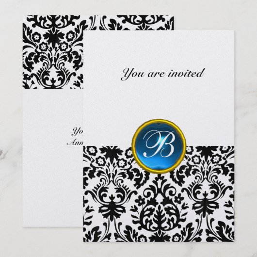 DAMASK GEM STONE MONOGRAM sapphire blue ice Kaart (Voorkant / Achterkant)