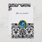 DAMASK GEM STONE MONOGRAM sapphire blue ice rsvp Kaart (Voorkant / Achterkant)