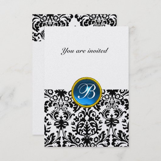 DAMASK GEM STONE MONOGRAM sapphire blue ice rsvp Kaart (Voorkant / Achterkant)