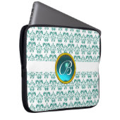 DAMASK GEM STONE MONOGRAM white blue Laptop Sleeve (Voorkant Rechts)