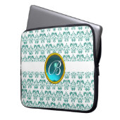 DAMASK GEM STONE MONOGRAM white blue Laptop Sleeve (Voorkant Links)