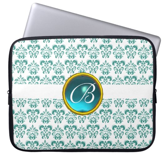 DAMASK GEM STONE MONOGRAM white blue Laptop Sleeve (Voorkant)