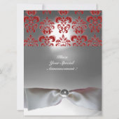 DAMASK GEM STONE MONOGRAM white ribbon grijs red Kaart (Achterkant)