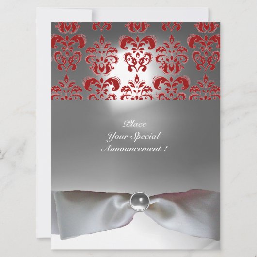 DAMASK GEM STONE MONOGRAM white ribbon grijs red Kaart (Achterkant)