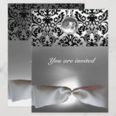 DAMASK GEM STONE MONOGRAM white ribbon grijs zwart Kaart (Voorkant / Achterkant)