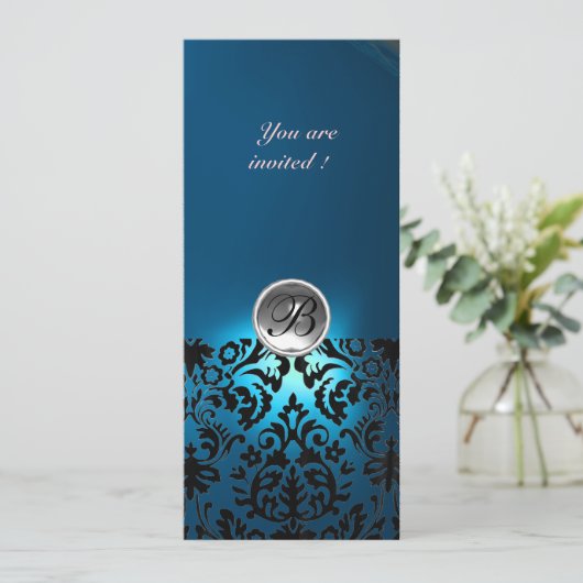 DAMASK GEM STONE MONOGRAM wit blauw, blauwgroen Kaart (Staand voorkant)