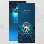 DAMASK GEM STONE MONOGRAM wit blauw, blauwgroen Kaart (Voorkant / Achterkant)