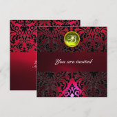 DAMASK GEM STONE MONOGRAM yellow red burgundy Kaart (Voorkant / Achterkant)