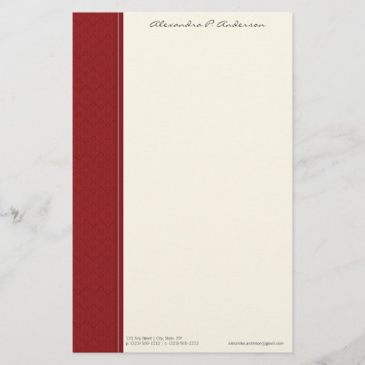 Damask Gepersonaliseerd Red Designer Stationery Briefpapier (Voorkant)