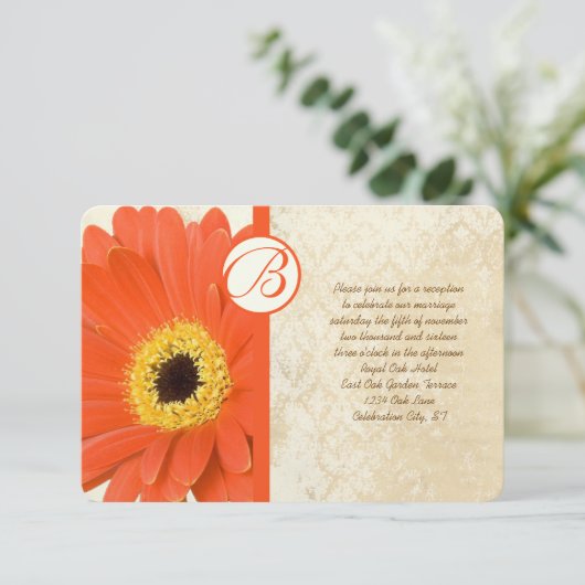  Damask Gerber Wedding Reception Kaart (Staand voorkant)