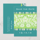 Damask getoond op Blauwgroen spelden op Limoen Aankondigingskaart (Voorkant / Achterkant)