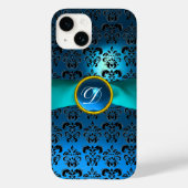 DAMASK GIRLY MONOGRAM Blue Case-Mate iPhone Case (Achterkant)