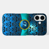 DAMASK GIRLY MONOGRAM Blue Case-Mate iPhone Case (Achterkant (horizontaal))