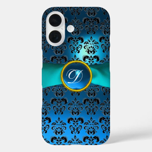 DAMASK GIRLY MONOGRAM Blue Case-Mate iPhone Case (Achterkant)