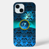 DAMASK GIRLY MONOGRAM Blue Case-Mate iPhone Case (Achterkant)