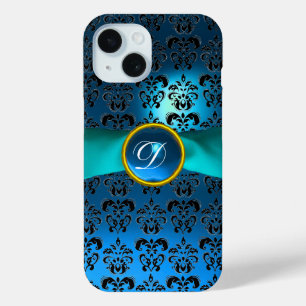 DAMASK GIRLY MONOGRAM Blue iPhone 15 Case