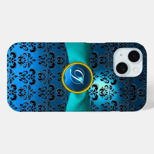 DAMASK GIRLY MONOGRAM Blue Case-Mate iPhone Case (Achterkant (horizontaal))