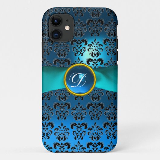 DAMASK GIRLY MONOGRAM Blue Case-Mate iPhone Case (Achterkant)