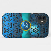 DAMASK GIRLY MONOGRAM Blue Case-Mate iPhone Case (Achterkant (horizontaal))
