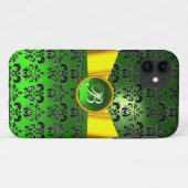 DAMASK GIRLY MONOGRAM green Gele lint Case-Mate iPhone Case (Achterkant (horizontaal))