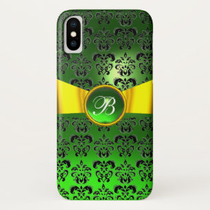 DAMASK GIRLY MONOGRAM green Gele lint Case-Mate iPhone Case