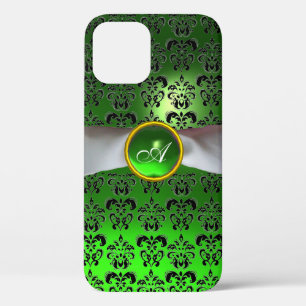 DAMASK GIRLY MONOGRAM green white lbon iPhone 12 Hoesje
