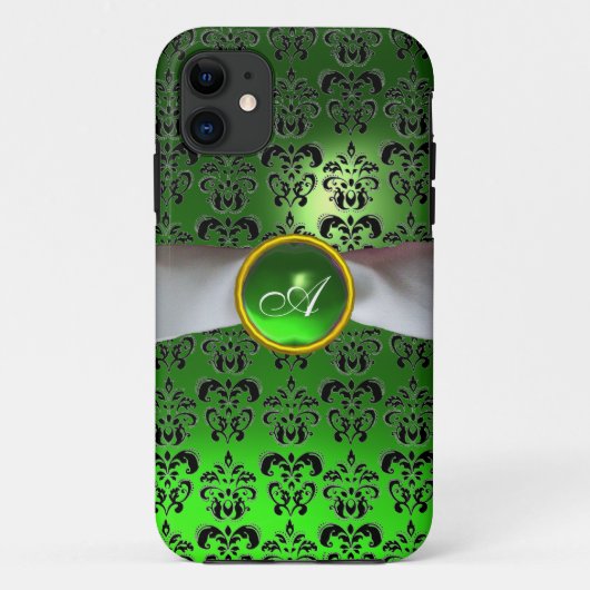 DAMASK GIRLY MONOGRAM green white lbon Case-Mate iPhone Case (Achterkant)
