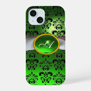 DAMASK GIRLY MONOGRAM green white lbon iPhone 15 Hoesje