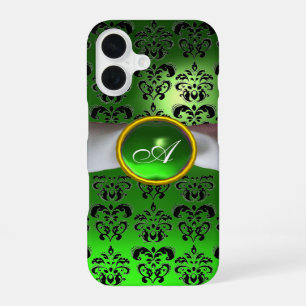 DAMASK GIRLY MONOGRAM green white lbon iPhone 16 Hoesje