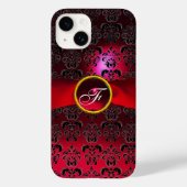 DAMASK GIRLY MONOGRAM Red burgundy lbon Case-Mate iPhone Case (Achterkant)