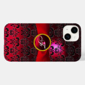 DAMASK GIRLY MONOGRAM Red burgundy lbon Case-Mate iPhone Case (Achterkant (horizontaal))