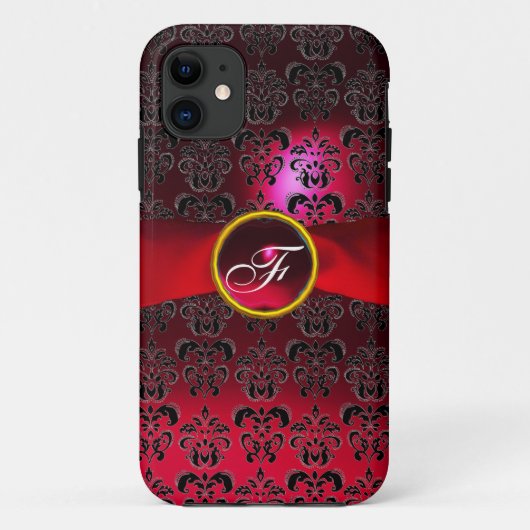 DAMASK GIRLY MONOGRAM Red burgundy lbon Case-Mate iPhone Case (Achterkant)
