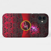 DAMASK GIRLY MONOGRAM Red burgundy lbon Case-Mate iPhone Case (Achterkant (horizontaal))