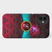 DAMASK GIRLY MONOGRAM Red burgundy white lbon Case-Mate iPhone Case (Achterkant (horizontaal))
