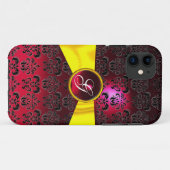 DAMASK GIRLY MONOGRAM Red Goudgele lint Case-Mate iPhone Case (Achterkant (horizontaal))